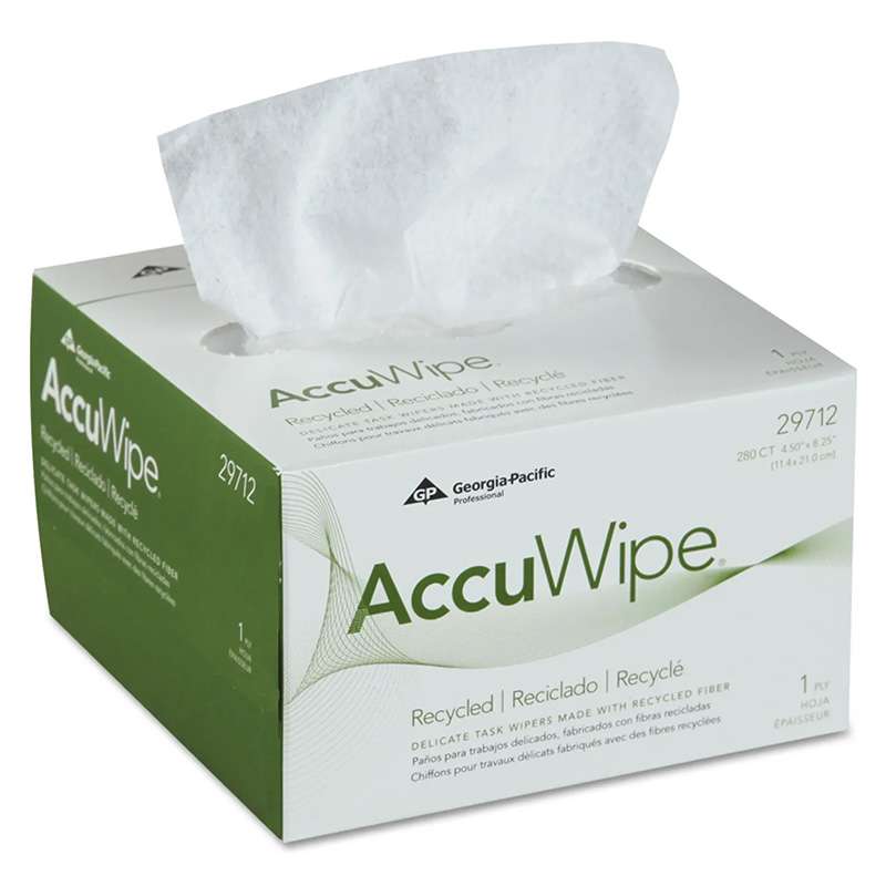 AccuWipe Recycled One-Ply Delicate Task Wipers, 4.5" x 8.25", White, 280 per Box, 60 Boxes per Carton